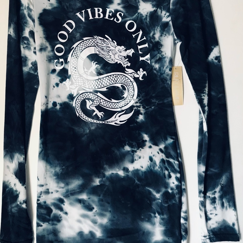 Blue Tie Dye Good Vibes Only long sleeved dress